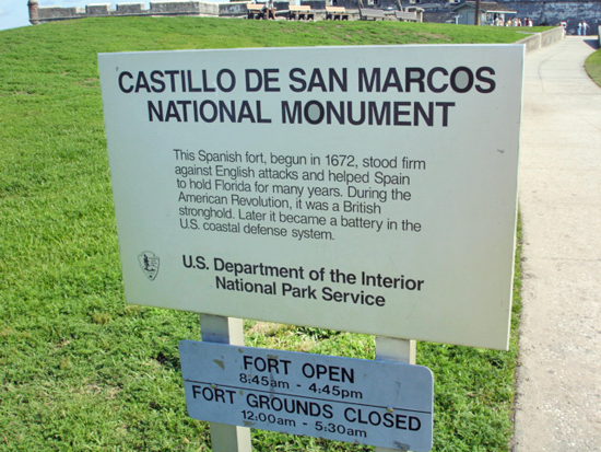 Castillo De San Marcos National Monument sign